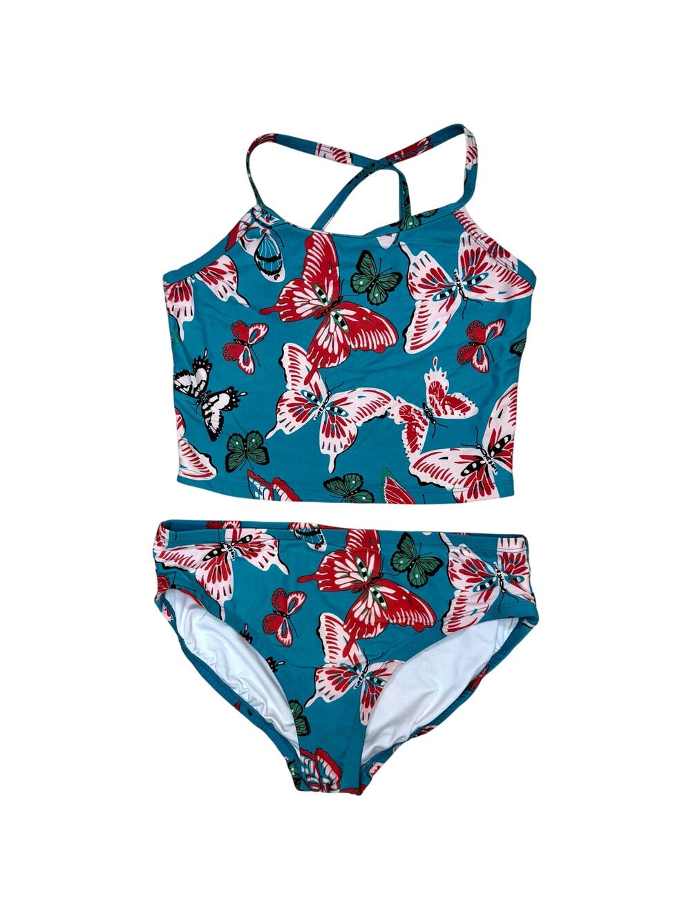 Hanna Andersson Tankini Sunblock Swimsuit Girls Size 12 Two Piece w/Butterflies